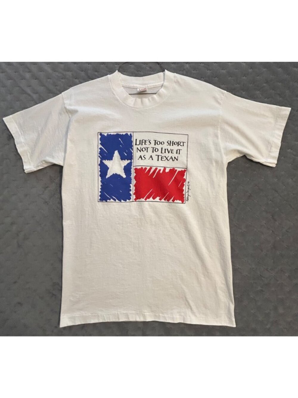 Vintage Kathryn Designs '90 Single Stitch Texas Flag White Graphic Large T-Shirt - Picture 7 of 8